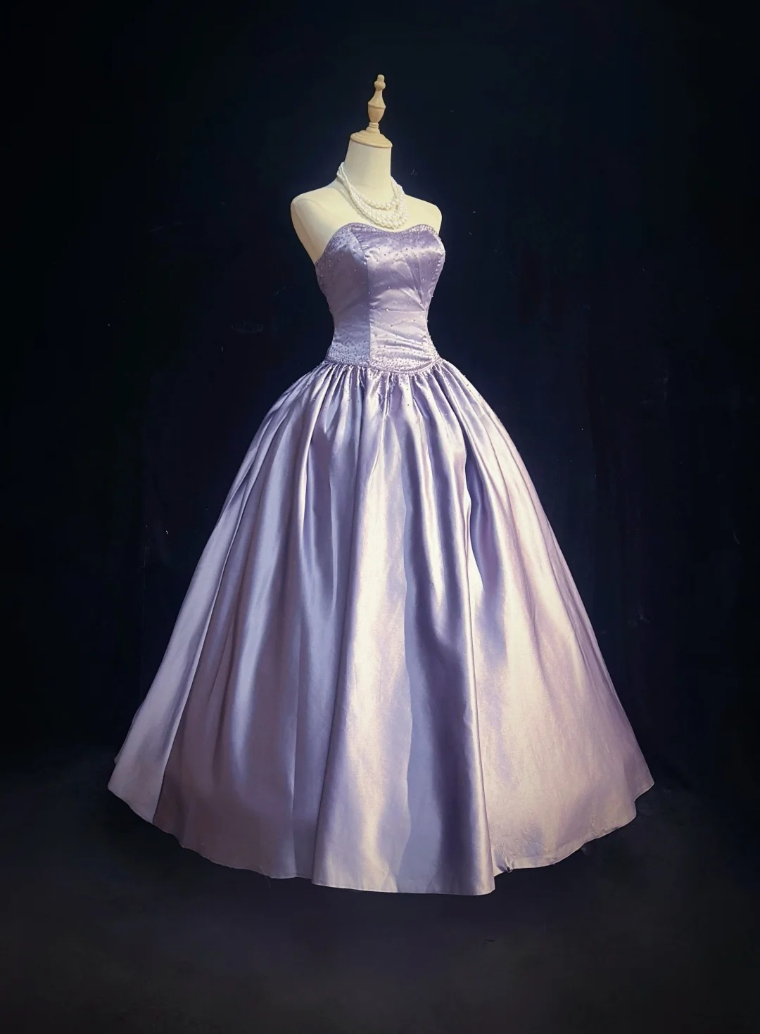 Strapless A-Line Lilac Satin Prom Dress Formal Evening Dress Birthday Gown