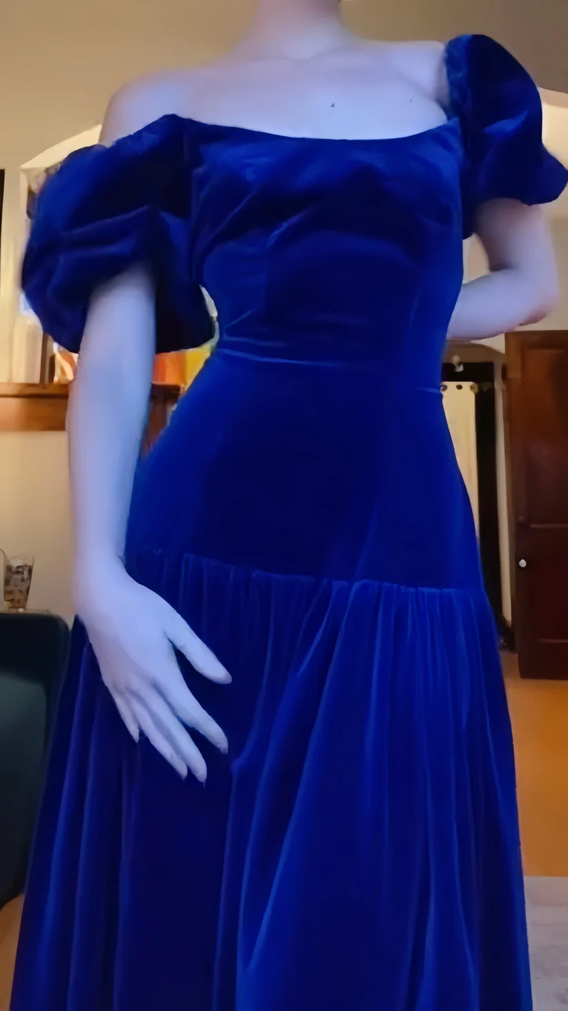Royal Blue Velvet Prom Dress Off The Shoulder Evening Dresses   J9649