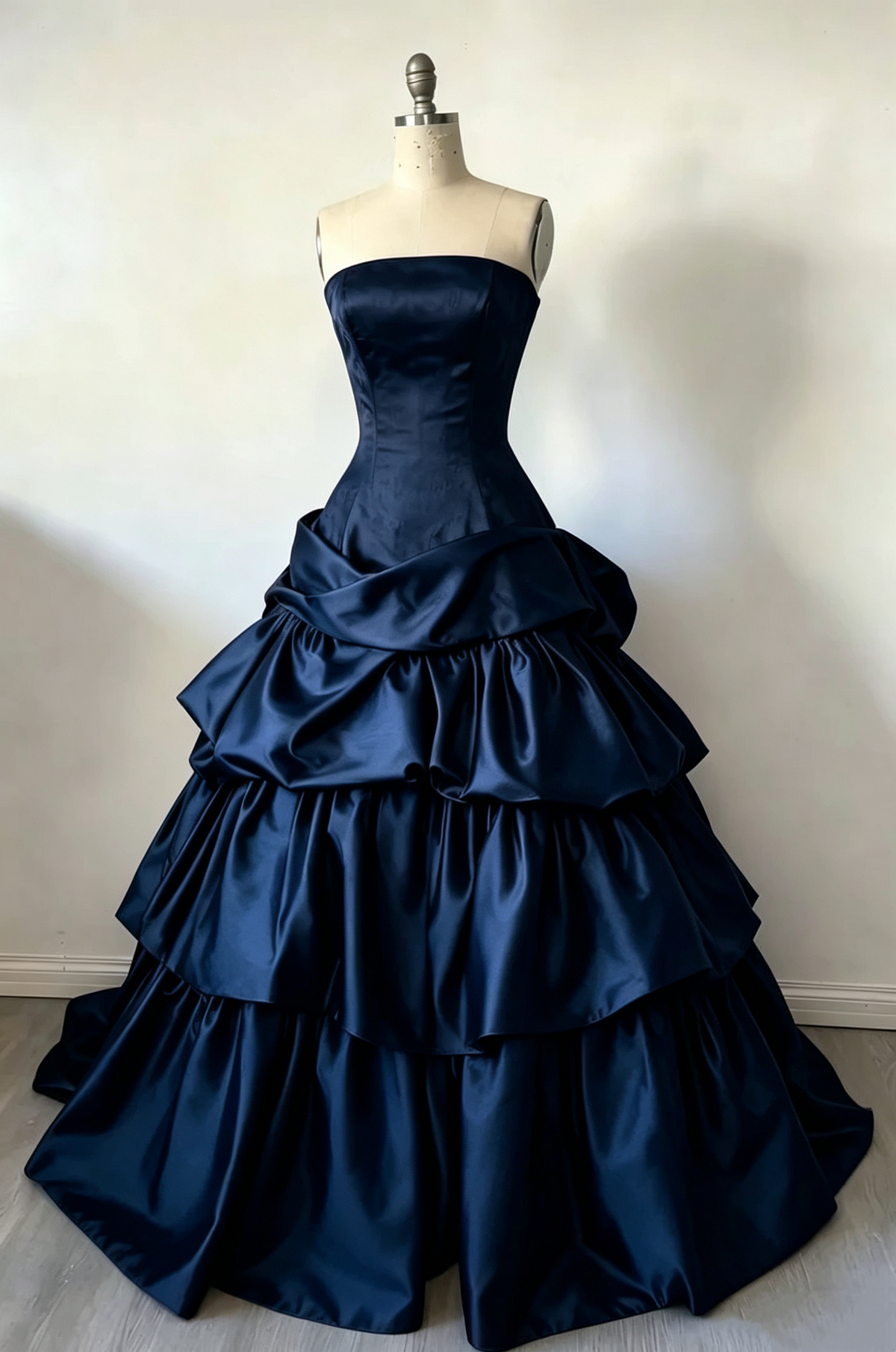 Strapless Burgundy Birthday Ball Gown Vintage Satin Formal Prom Dress