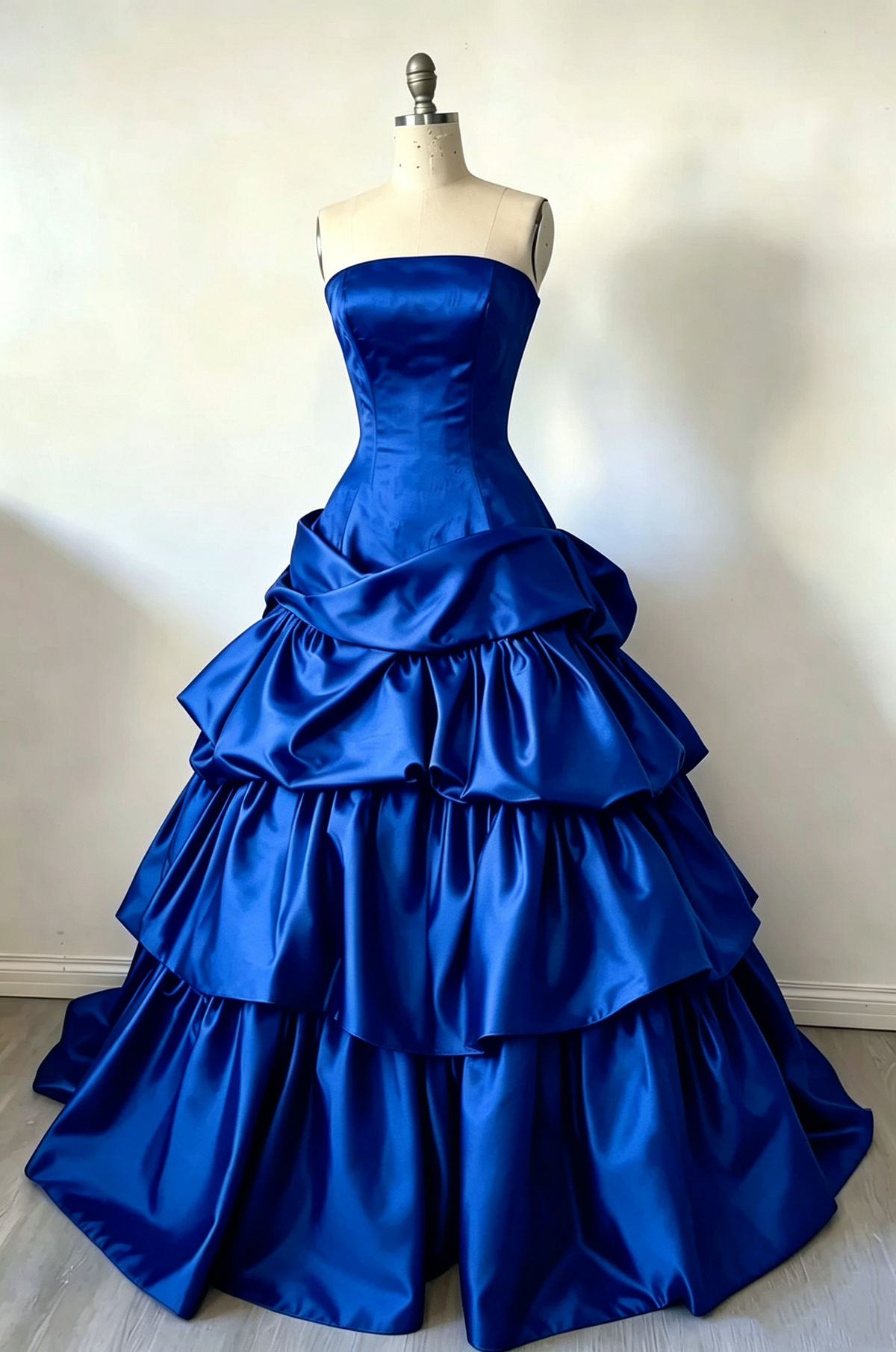 Strapless Burgundy Birthday Ball Gown Vintage Satin Formal Prom Dress