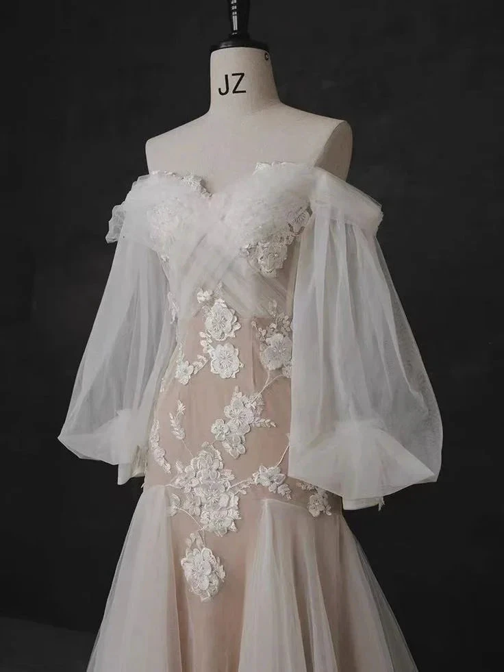 Popular Mermaid Lace Wedding Dresses, Bubble Sleeve Newest Bridal Gowns, Elegant Wedding Dresses (ZD13657)