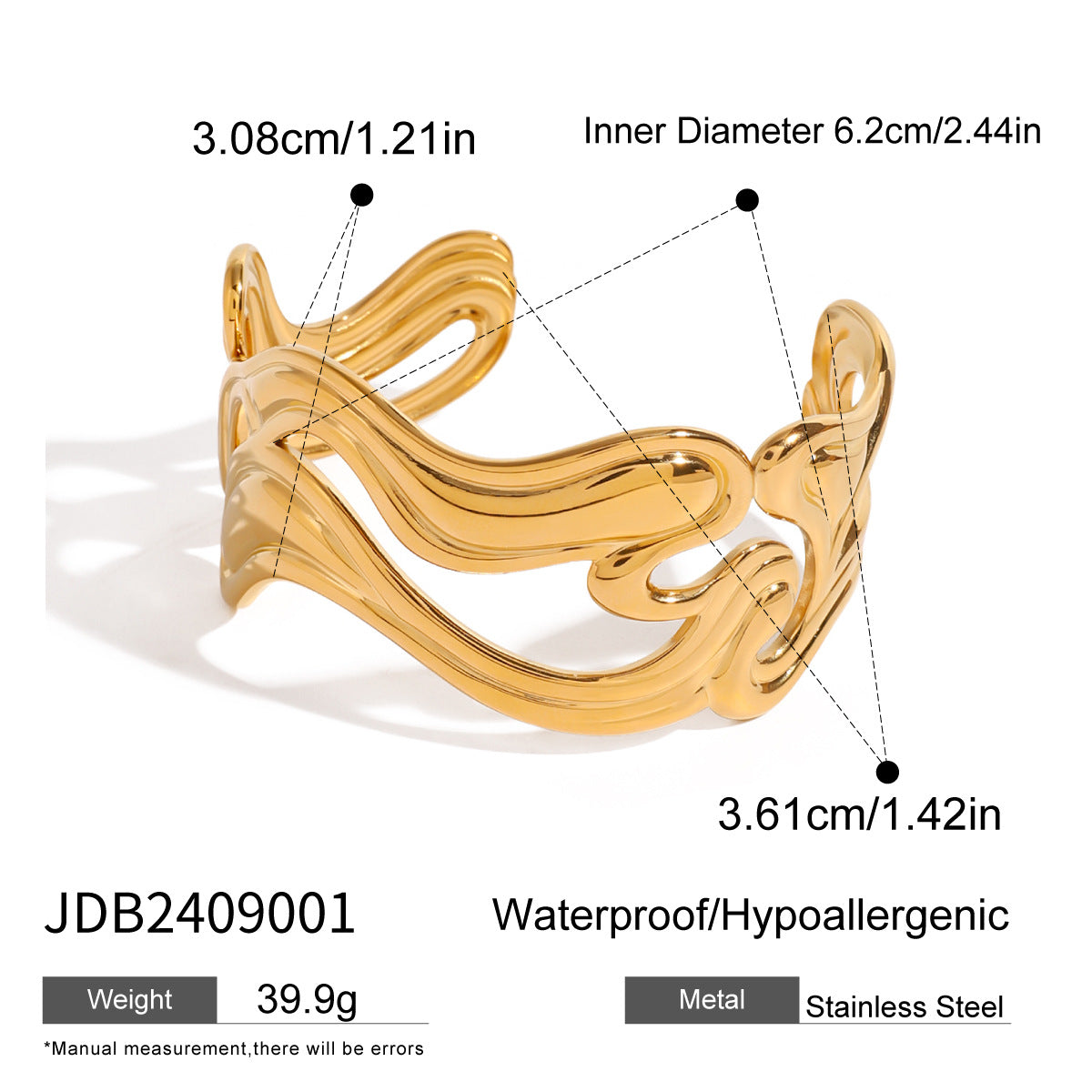 Stainless Steel Open Bracelet Irregular Lines Multi-layer Retro Bracelet G35