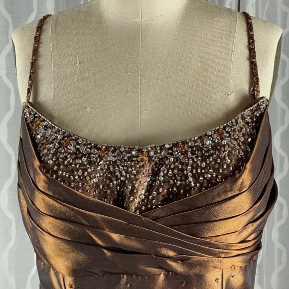 Vintage Satin Beaded Ruched Evening Dress Memaid Prom Dress Y8243 - View 3 | VelvetHem