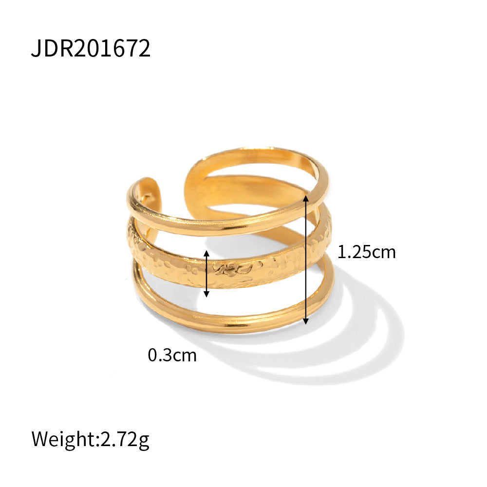 Simple Gold Stainless Steel Adjustable Ring G18