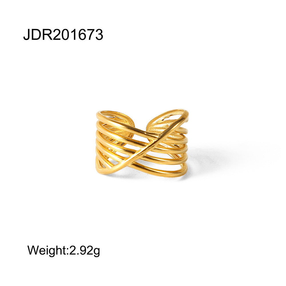Simple Gold Stainless Steel Adjustable Ring G18