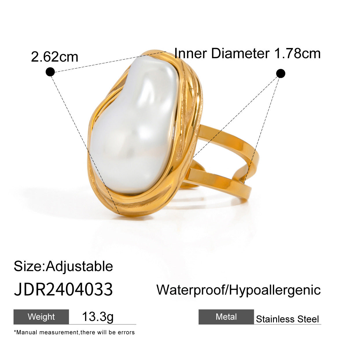 Stainless Steel Gold Irregular Ring Adjustable Ring G20
