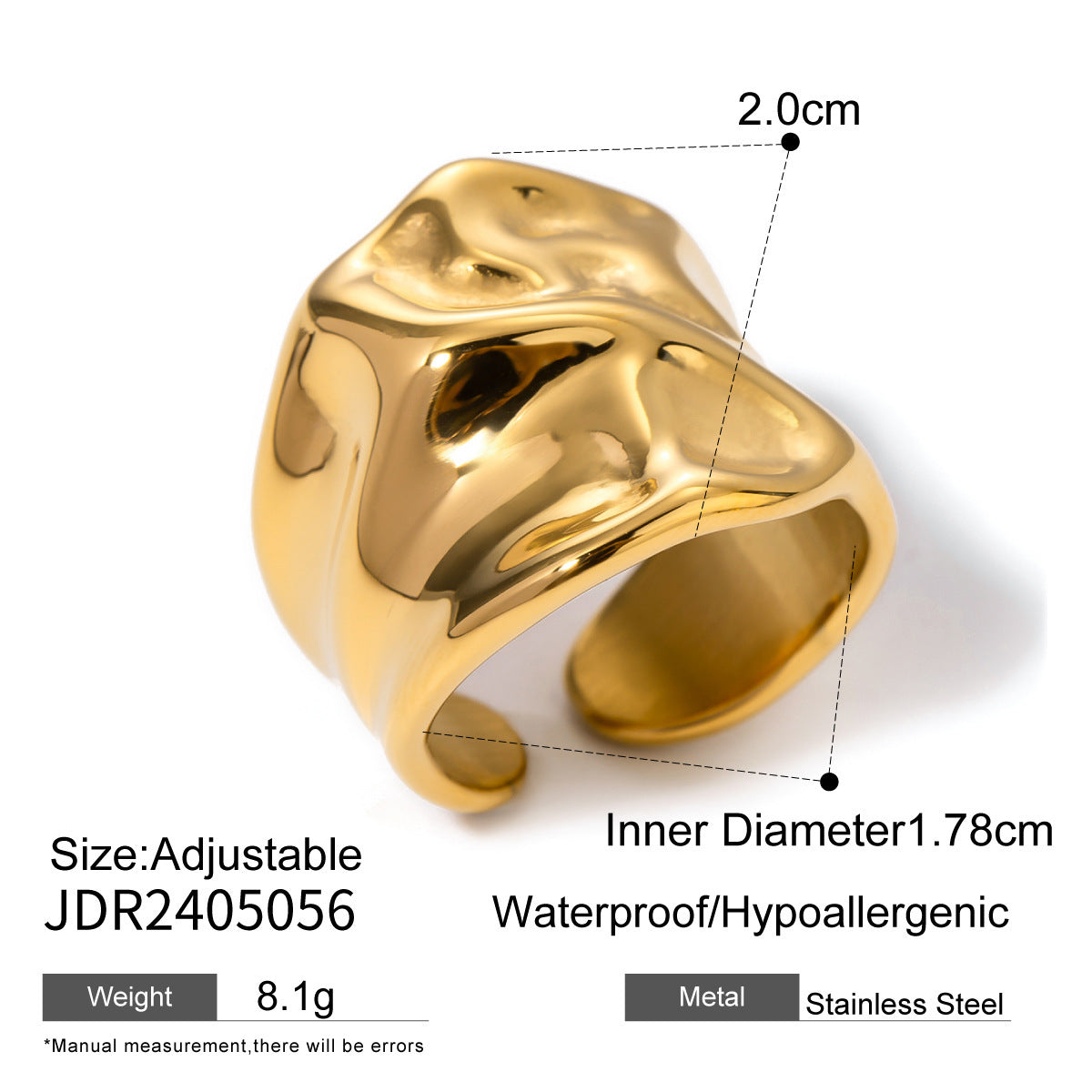 Stainless Steel Gold Irregular Ring Adjustable Ring G20