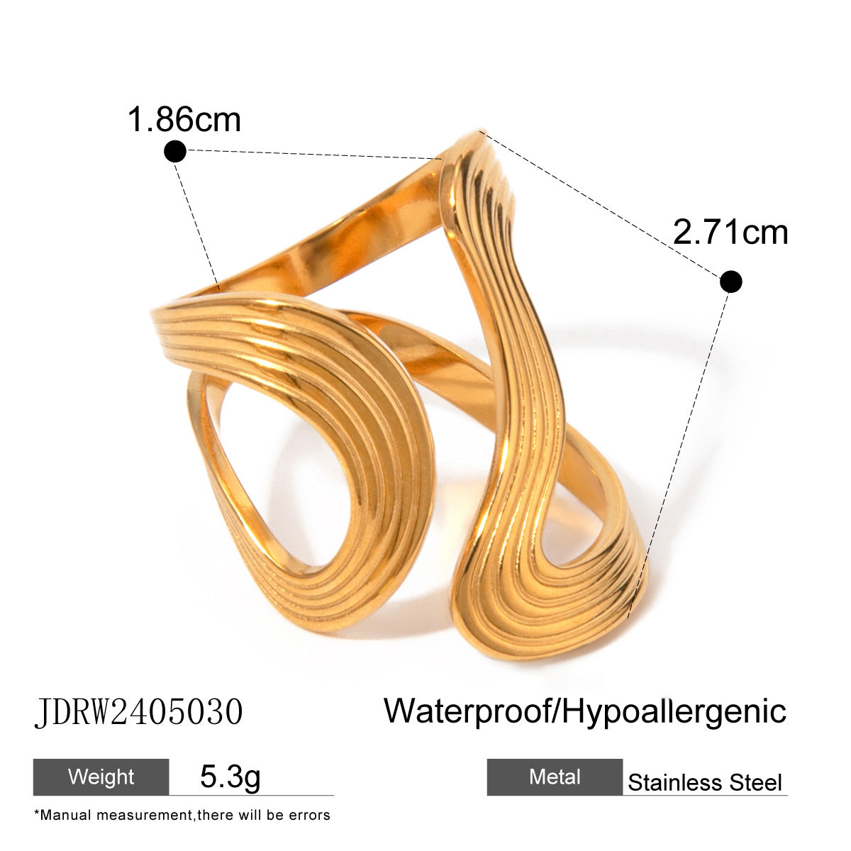 Irregular Line Hollow  Gold Open Ring G12