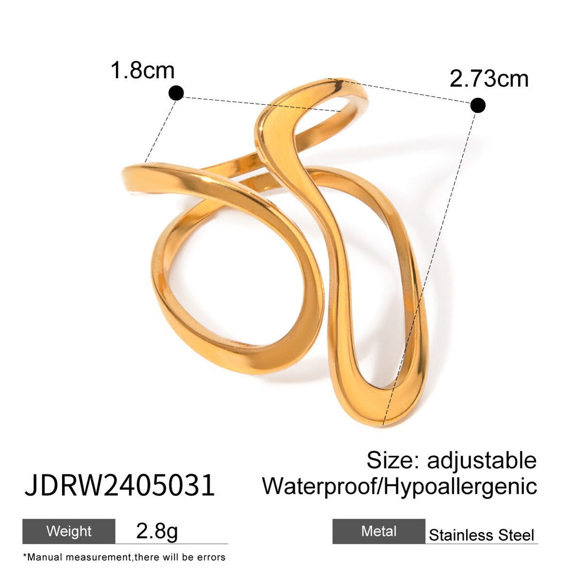 Irregular Line Hollow  Gold Open Ring G12
