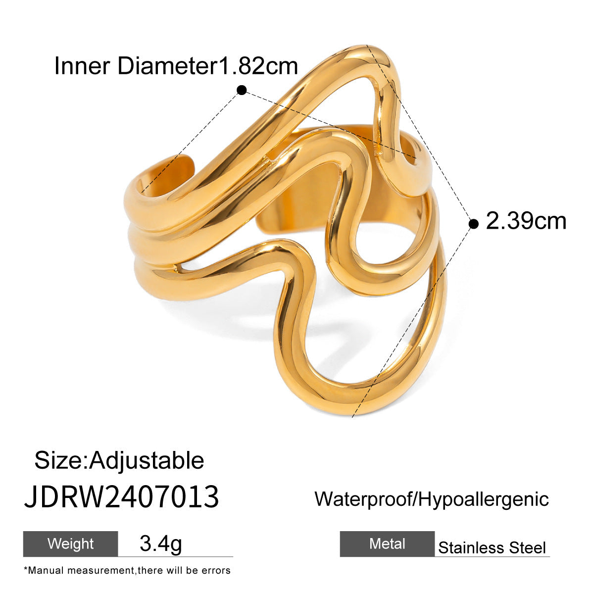 Irregular Line Hollow  Gold Open Ring G12