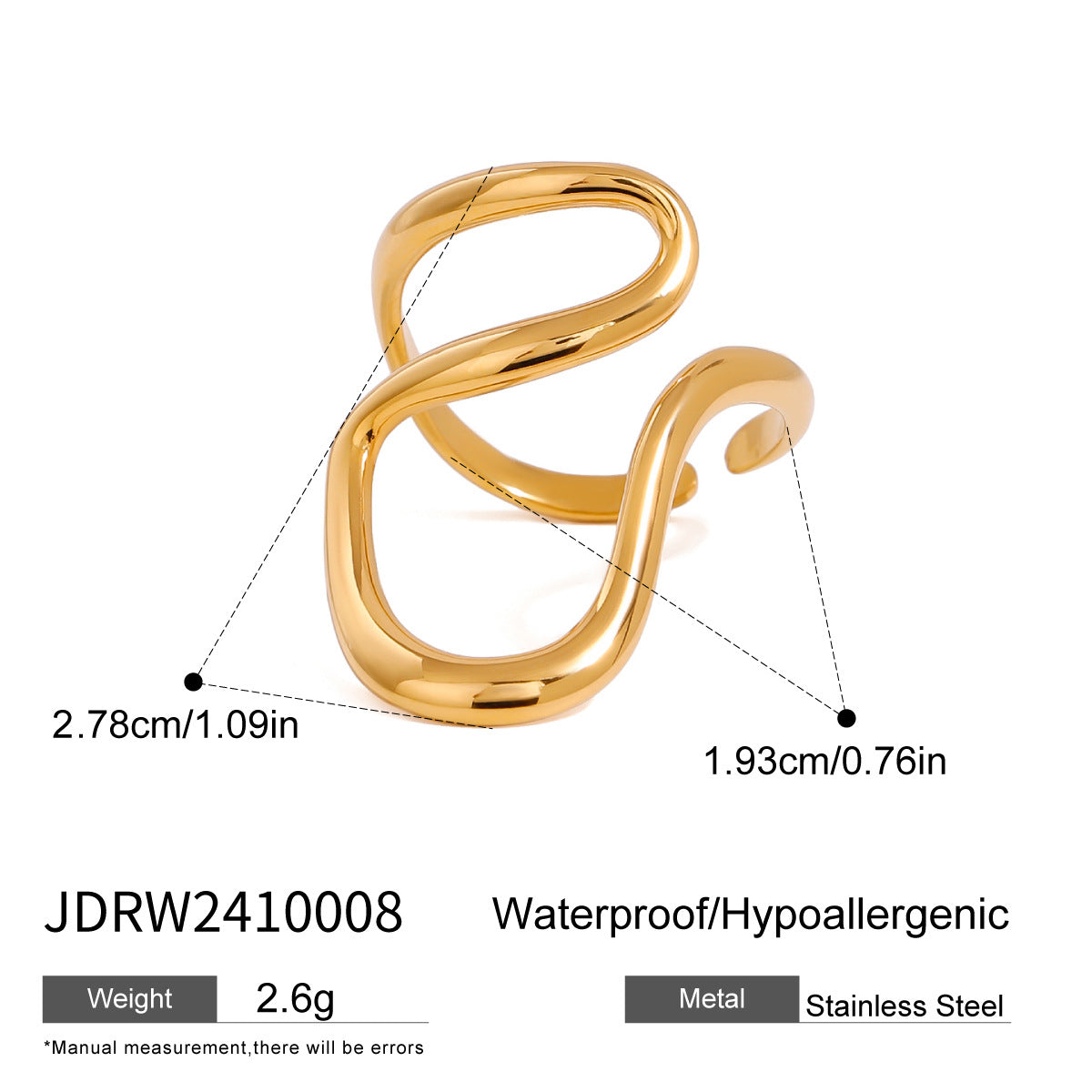 Irregular Line Hollow  Gold Open Ring G12