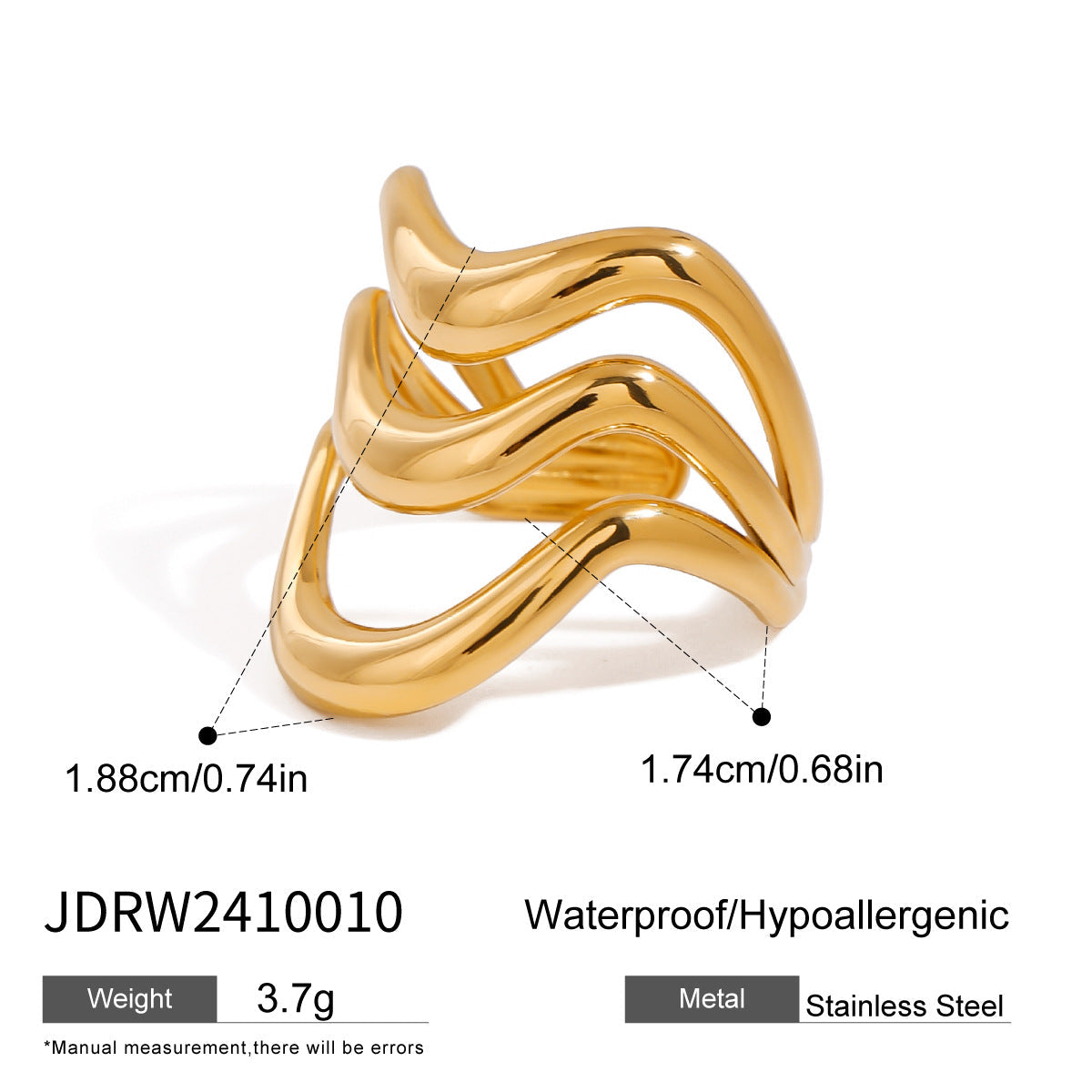 Irregular Line Hollow  Gold Open Ring G12