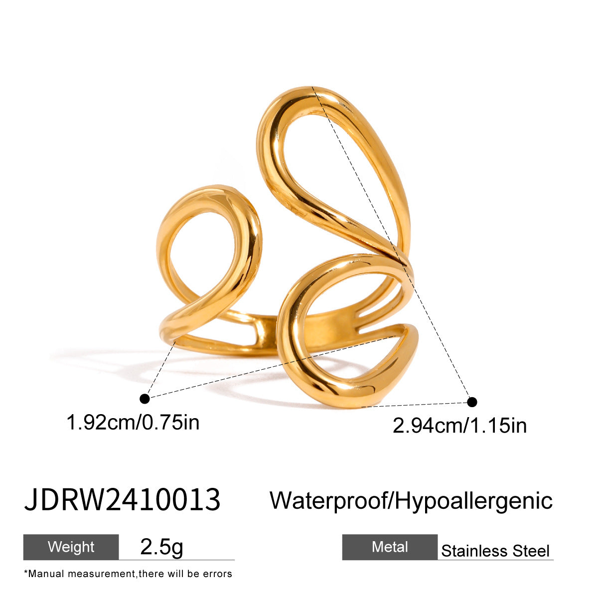 Irregular Line Hollow  Gold Open Ring G12