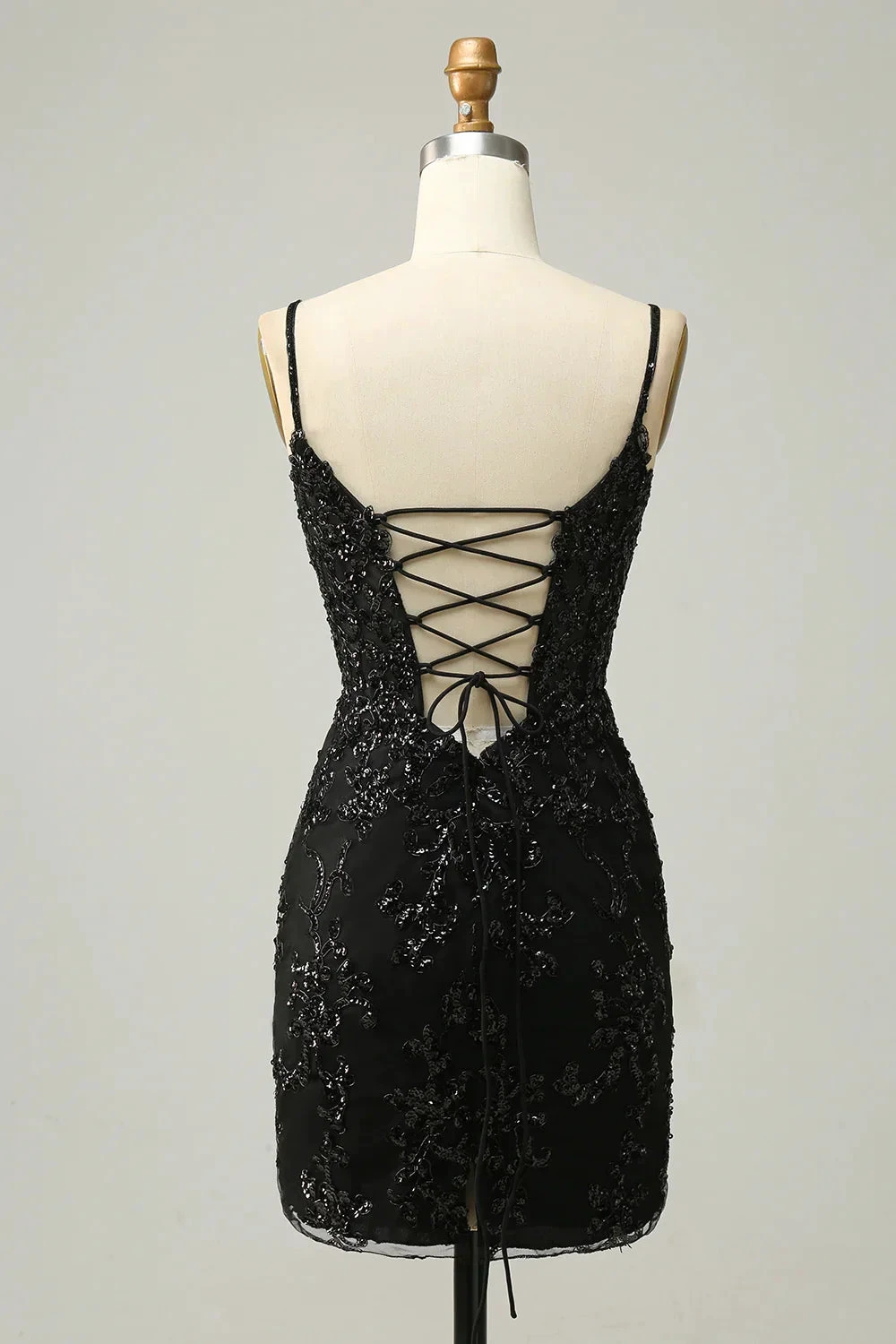 Sequins Spaghetti Straps Black Short Homecoming Dress (ZD11766)
