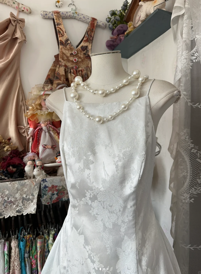 Pretty Spaghetti Straps White Satin Print Floral Mermaid Evening Dress Long Birthday Party Dress