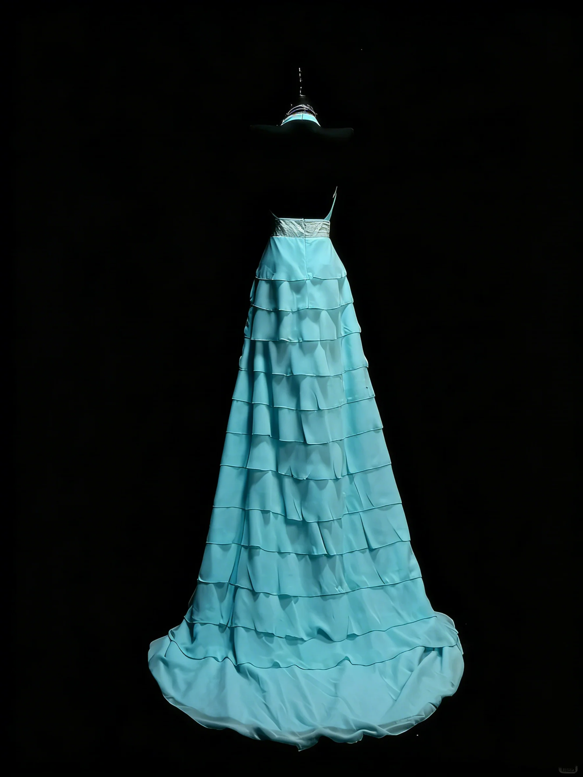 Classy Halter V Neck Blue Chiffon Tiered Ruffle Mermaid Long Party Dress Evening Dress D4890