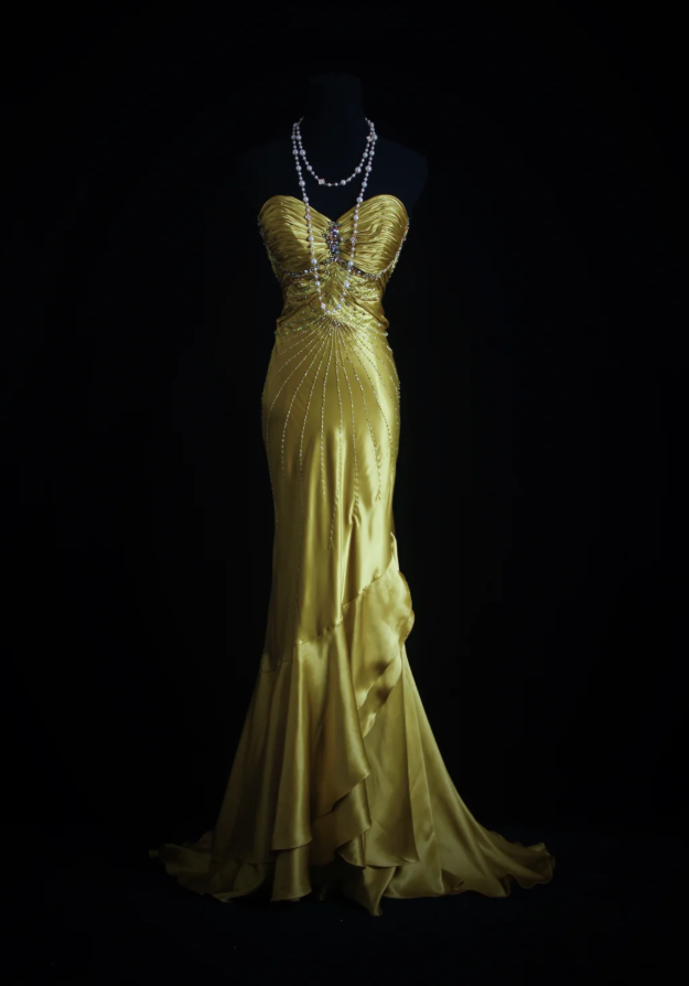 Stylish Strapless Gold Satin Pleated Beaded Mermaid Long Birthday Party Dress Evening Dress