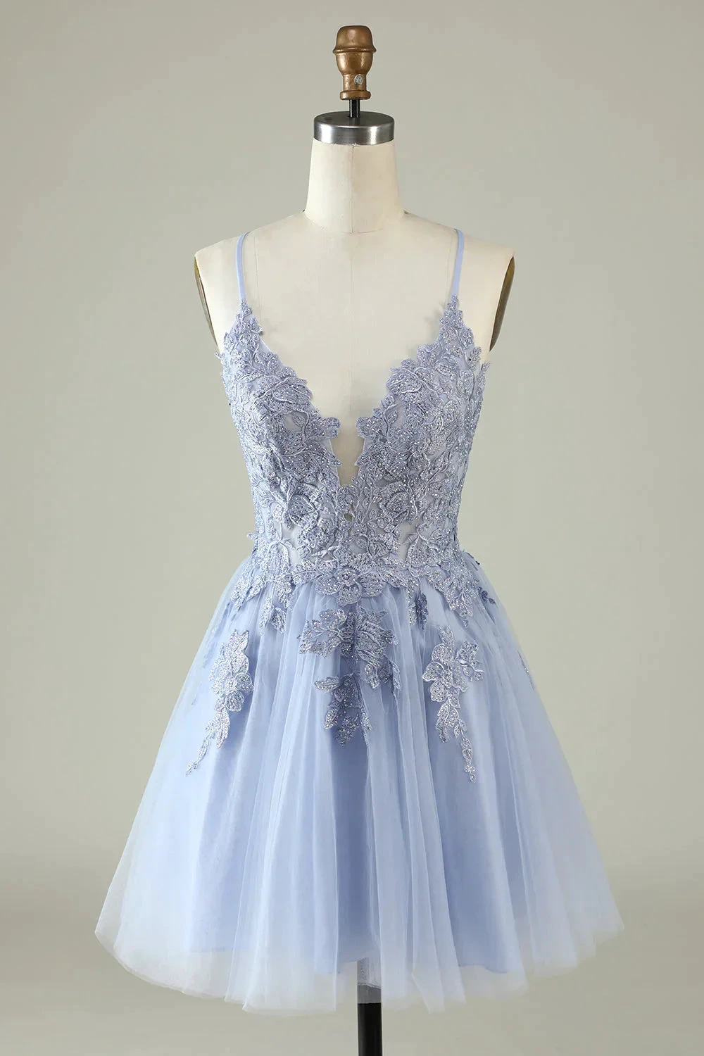 A Line Spaghetti Straps Light Purple Short Homecoming Dress with Appliques Y2671 by simplepromdress