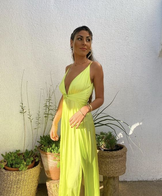 Sexy Deep V Neck Prom Dress,Wedding Guest Outfit