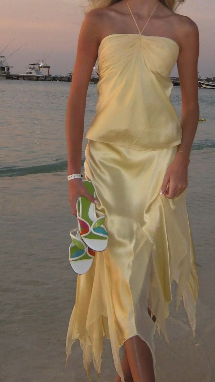 Yellow Mermaid Halter Satin Prom Dress Party Evening Dress