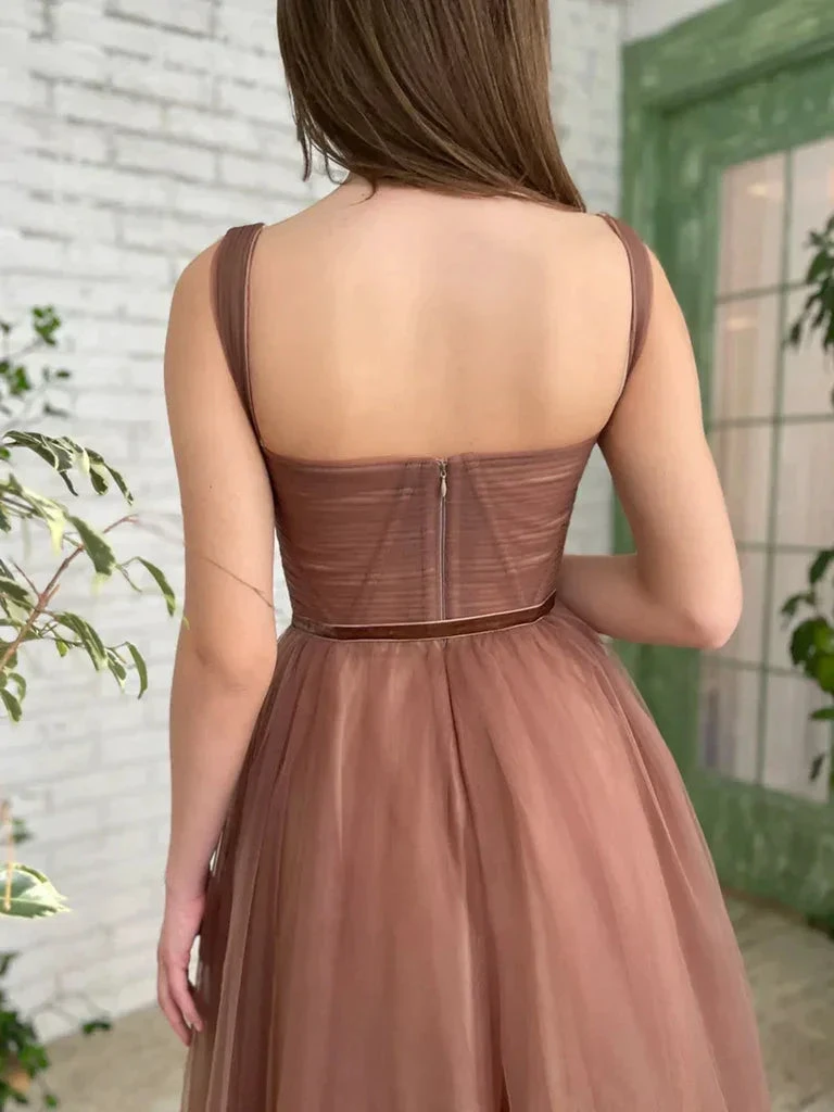 Brown Tea Length Prom Dresses Tea Length Brown Formal Homecoming Dresses (ZD12541)