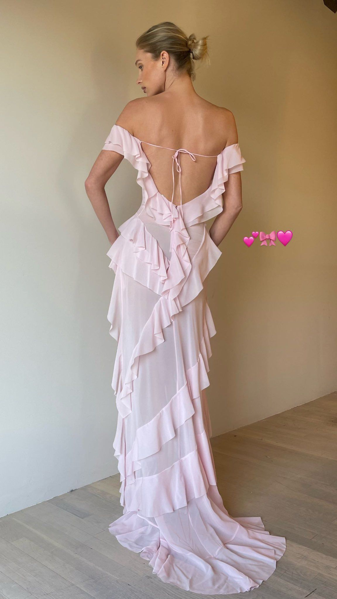 Sexy Off The Shoulder Pink Chiffon Ruffle Slit Long Party Dress Evening Gown Add Lining