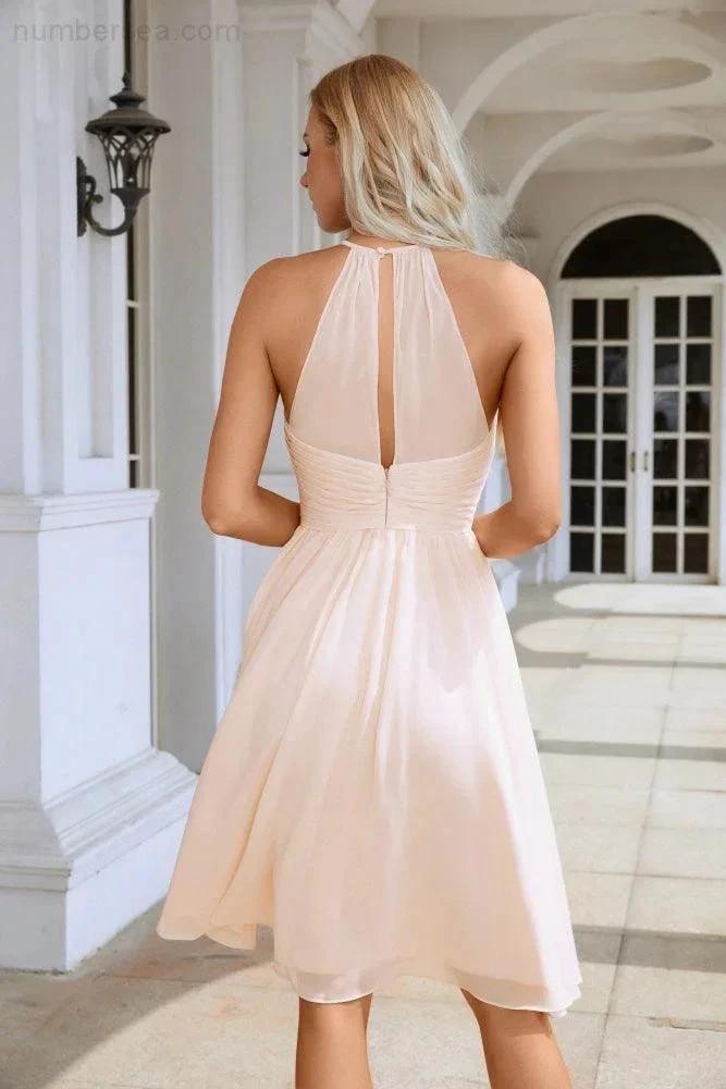 Women's Halter Neck Chiffon Fluffy Bridesmaid Evening Dress Wedding Party Beach Evening Dress 28104 (ZD16963)