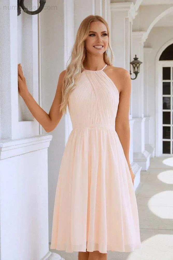 Women's Halter Neck Chiffon Fluffy Bridesmaid Evening Dress Wedding Party Beach Evening Dress 28104 (ZD16963)
