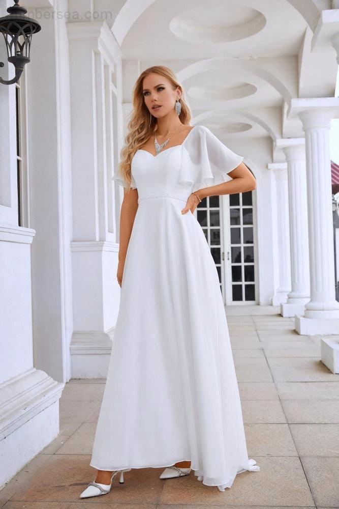 Ladies Chiffon Ruffle Sleeve Front Slit Bridesmaid Evening Dress Prom Wedding Party Evening Dress 28115 (ZD16968)