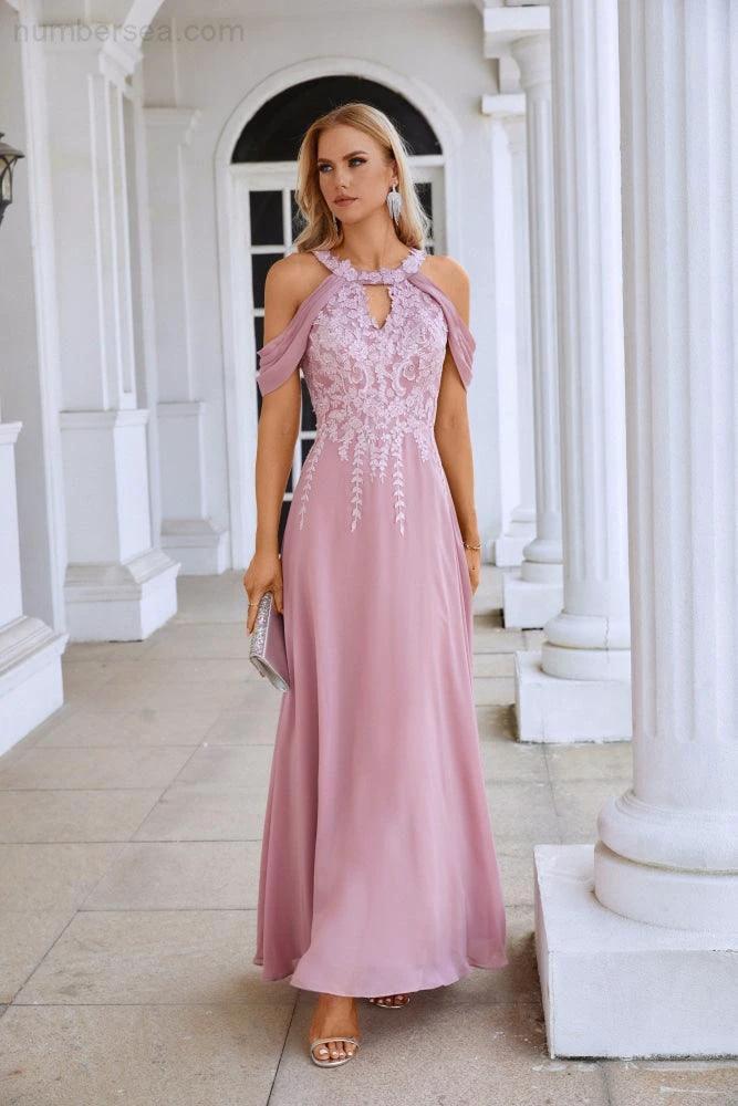 Ladies Chiffon Embroidery Flying Sleeves Mopping Long Bridesmaid Evening Dress Prom Wedding Party Evening Dress 28119 (ZD17010)