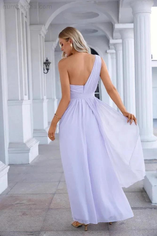 One Shoulder Sleeveless Chiffon Bow Bridesmaid Evening Dress Wedding Prom Party Evening Dress (ZD17006)