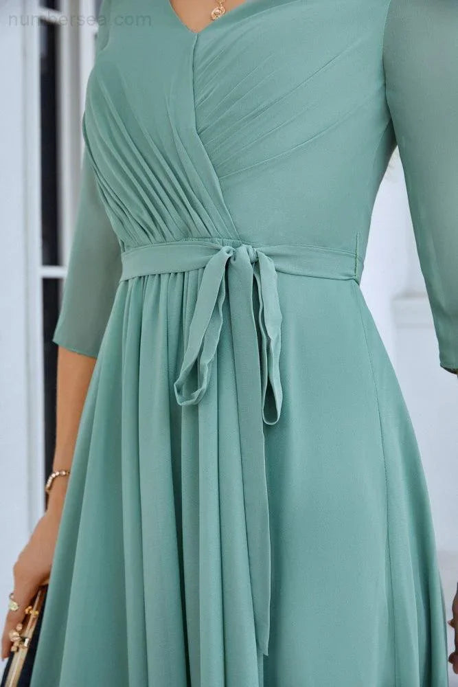 Ladies Chiffon Long Sleeve V Neck Floor Length Bridesmaid Evening Dress Wedding Party Beach Evening Dress 28095 (ZD17014)