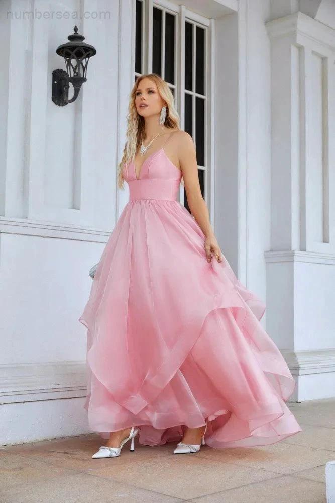 Ladies Organza V Neck Corset Puffy Floor Length Bridesmaid Evening Dress Beach Wedding Evening Dress 28100 (ZD16973)