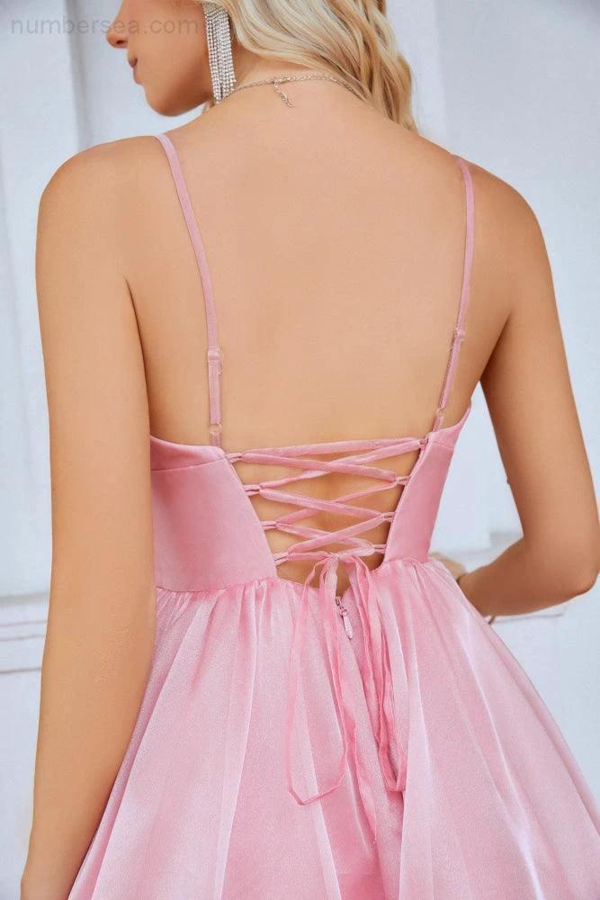 Ladies Organza V Neck Corset Puffy Floor Length Bridesmaid Evening Dress Beach Wedding Evening Dress 28100 (ZD16973)