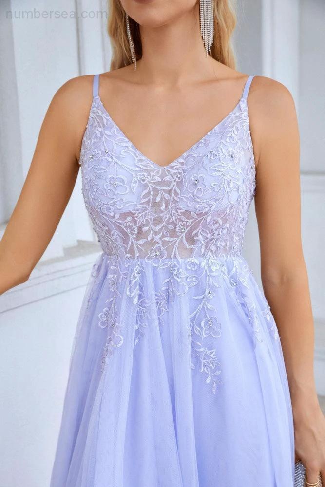 Ladies V Neck Chiffon Lace Spaghetti Strap Bridesmaid Dress Wedding Party Beach Evening Dress 28090 (ZD16986)