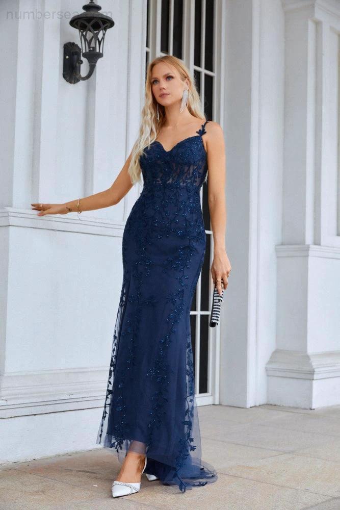 ZapDress Ladies Spaghetti Strap Embroidery Front Slit Length Bridesmaid Evening Dress Party Wedding Beach Dress 28092 (ZD16980)