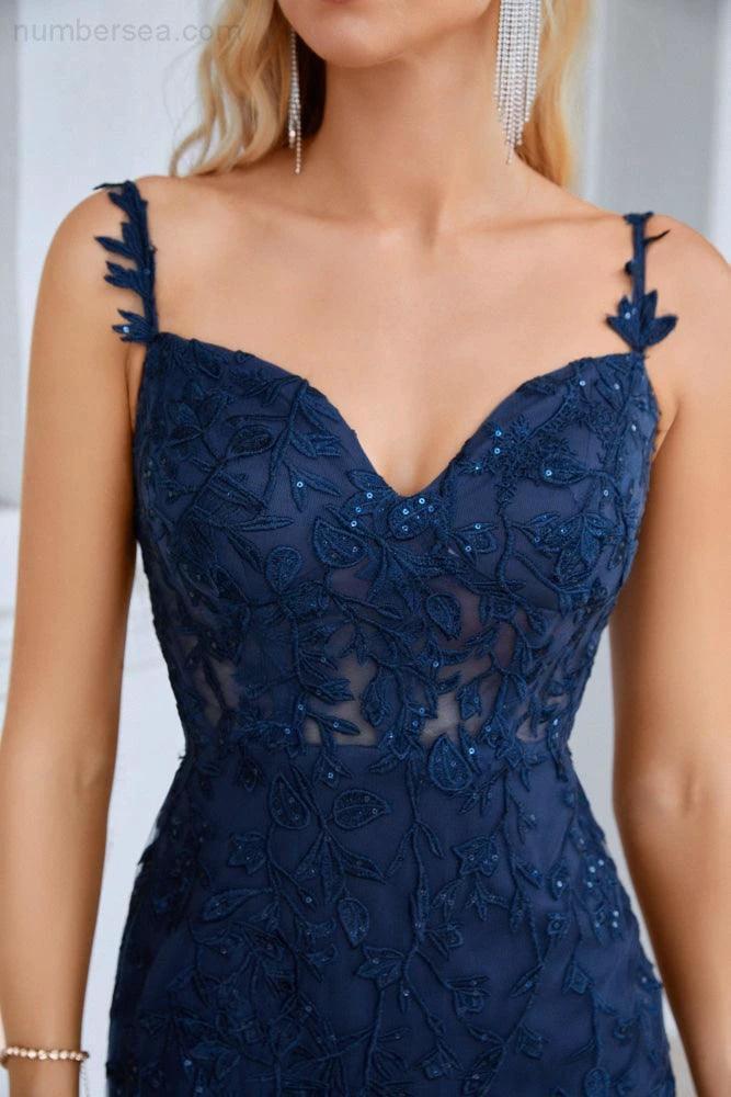 ZapDress Ladies Spaghetti Strap Embroidery Front Slit Length Bridesmaid Evening Dress Party Wedding Beach Dress 28092 (ZD16980)