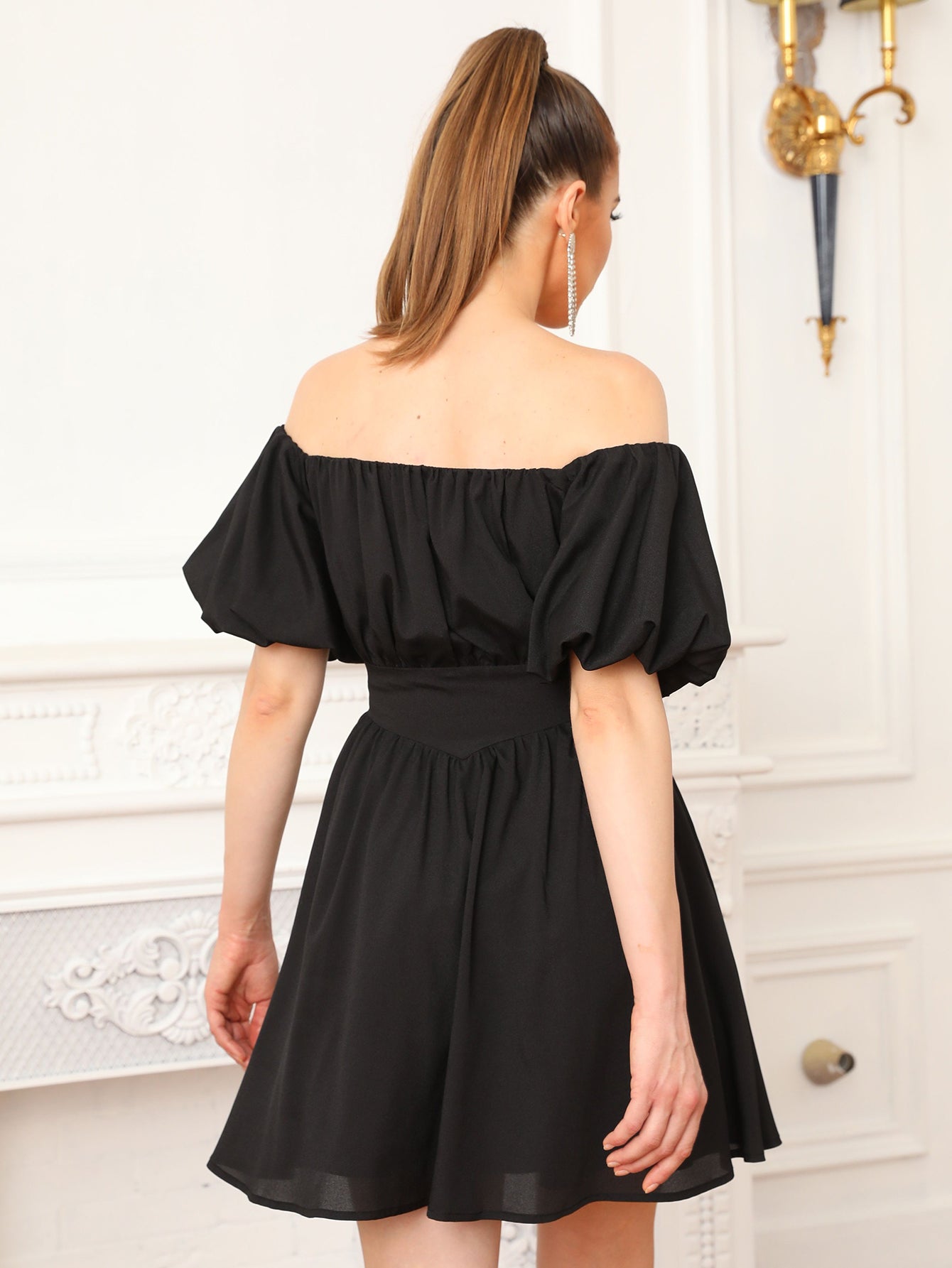 Black Off The Shoulder A Line Short Graduation Party Dress - Fashionpara