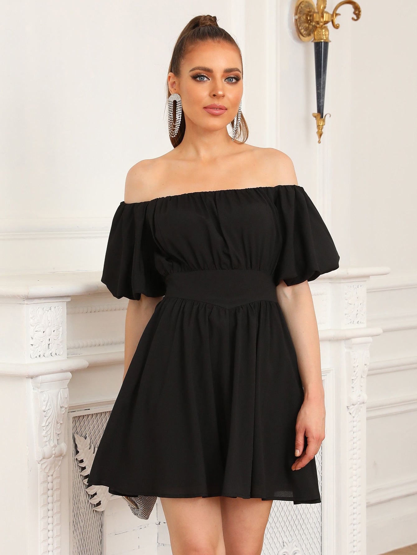 Black Off The Shoulder A Line Short Graduation Party Dress - Fashionpara