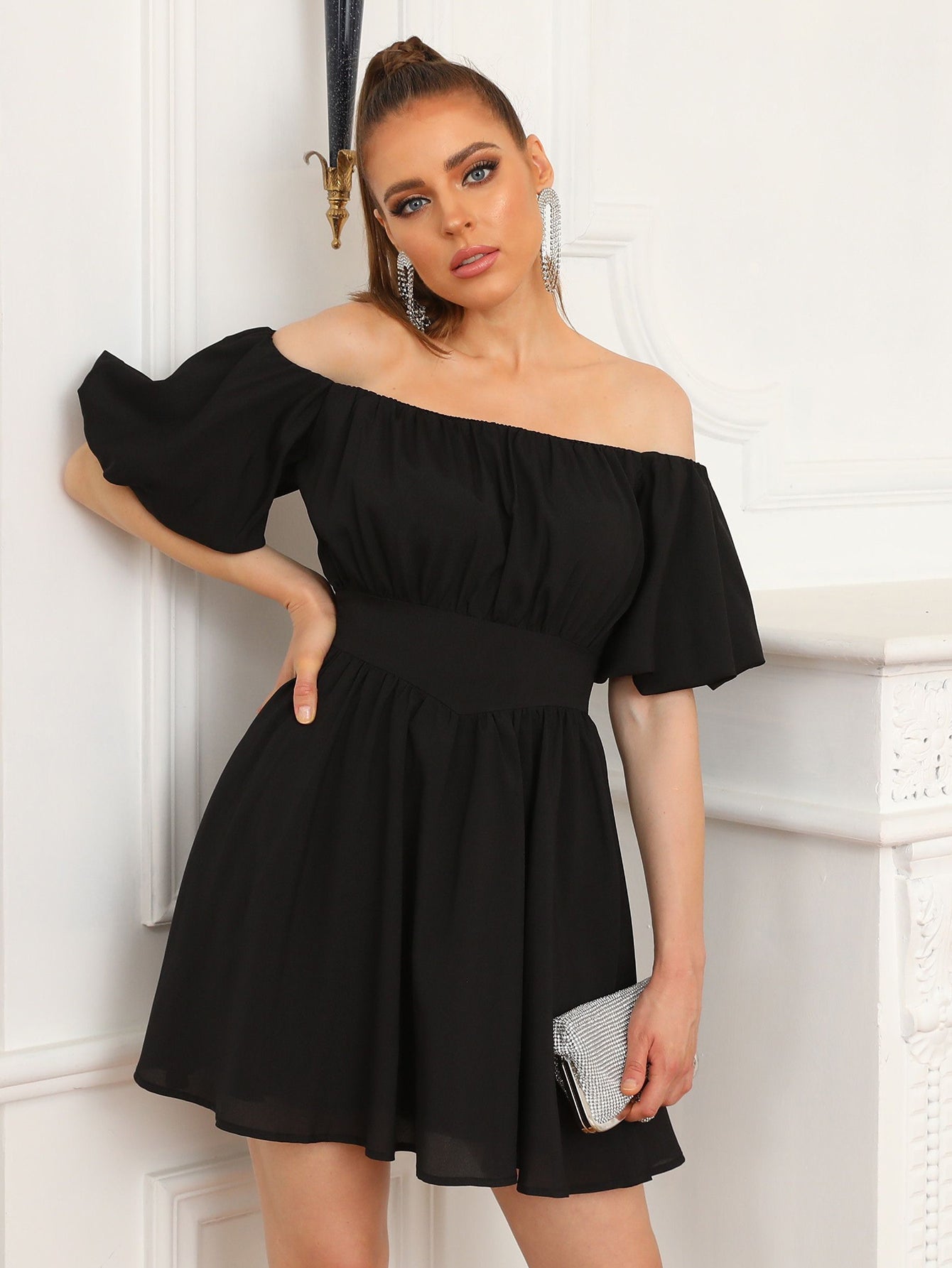 Black Off The Shoulder A Line Short Graduation Party Dress - Fashionpara