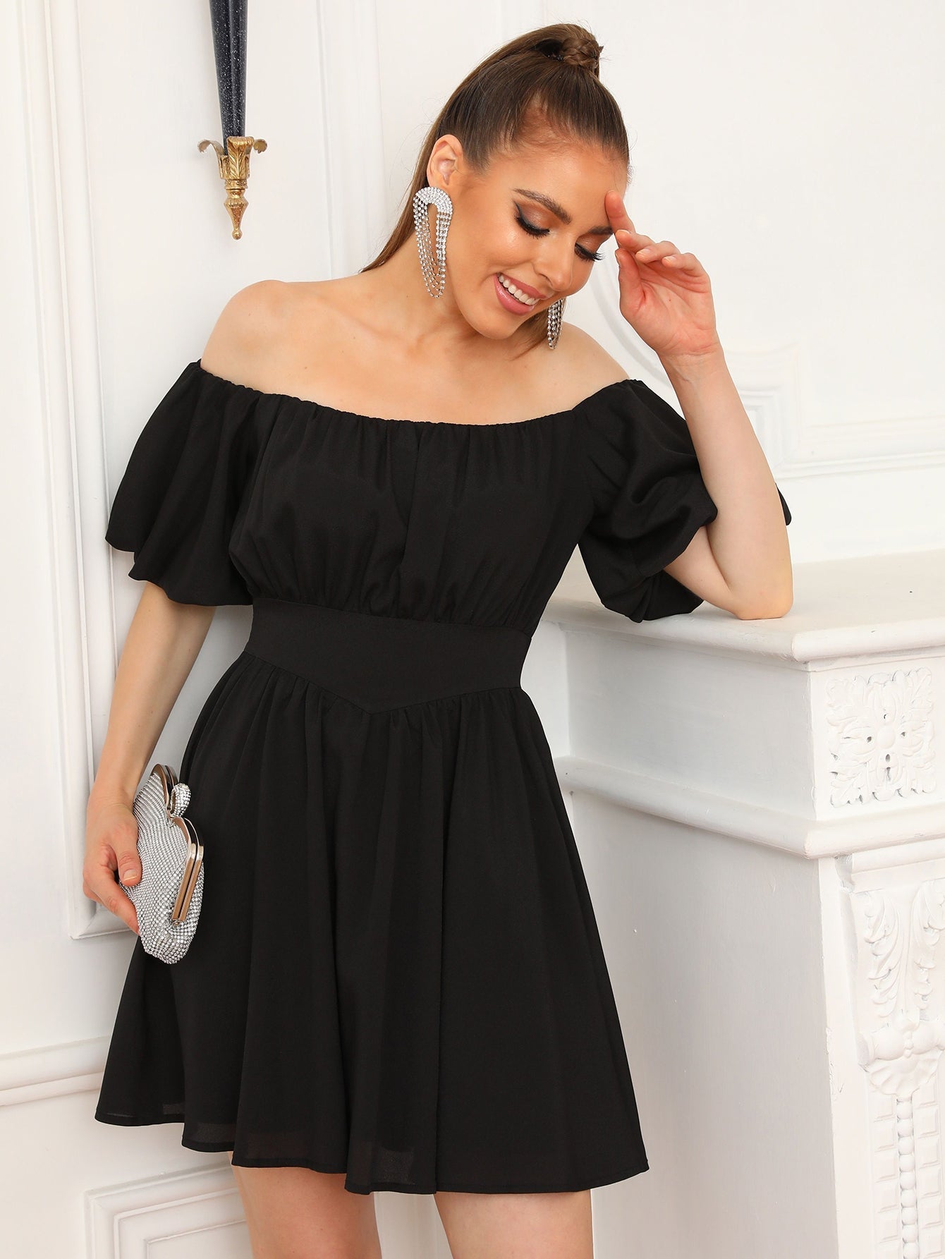 Black Off The Shoulder A Line Short Graduation Party Dress - Fashionpara