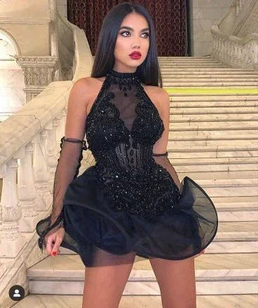 Black homecoming dress tulle short prom party dress Y4114 by simplepromdress