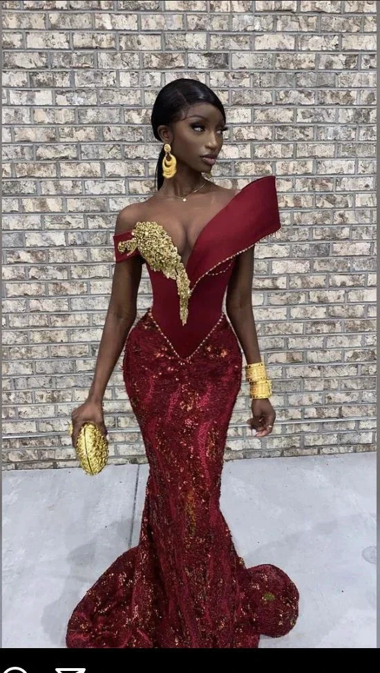 Burgundy African mermaid wedding dress, engagement dress, mermaid prom dress Y6520 by simplepromdress