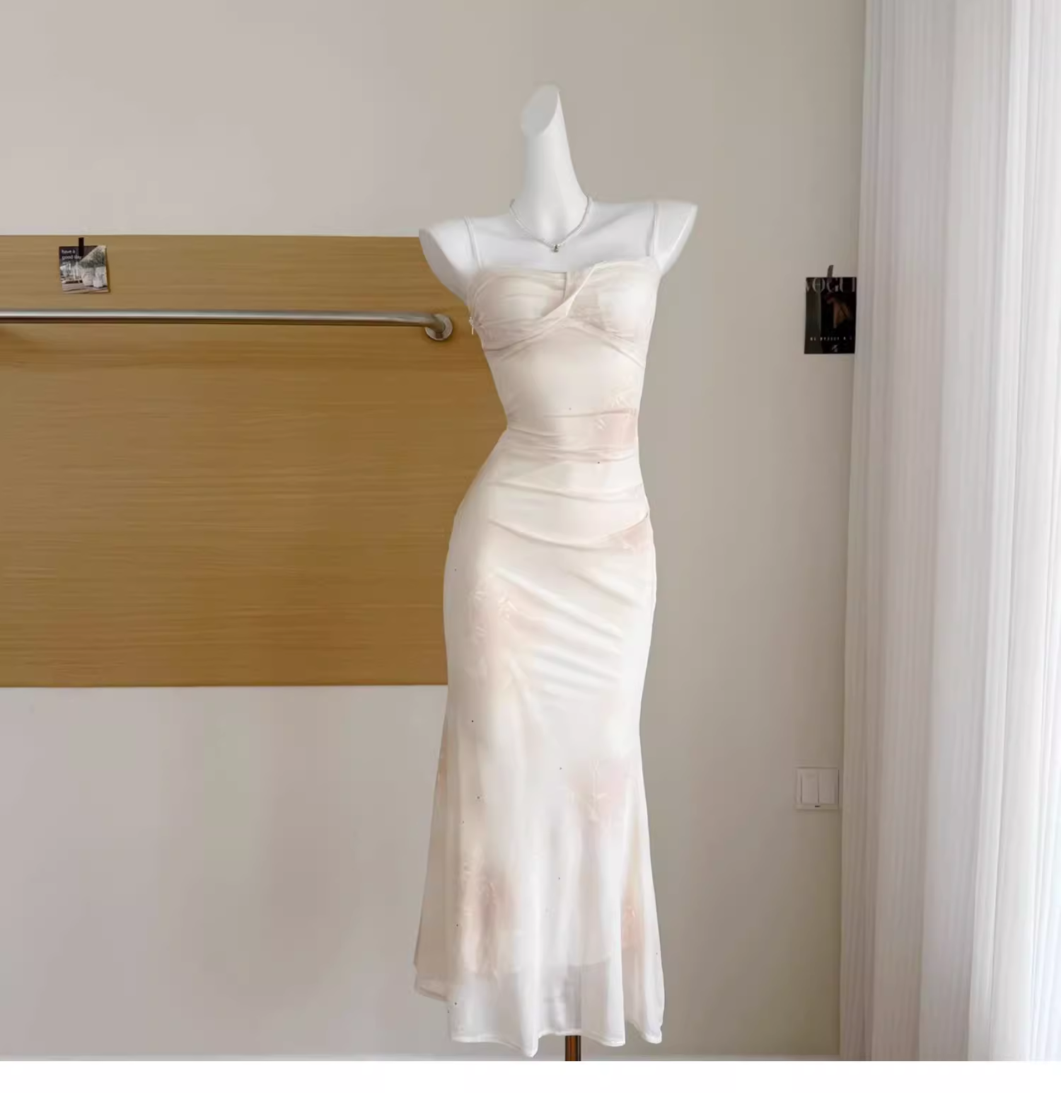 Apricot Suspender Dress Sexy Waist Beautiful Long Vacation Dress
