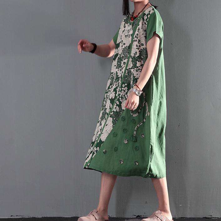 Joyful summer long linen sundresses plus size causal summer dresses gown caftan short sleeve green