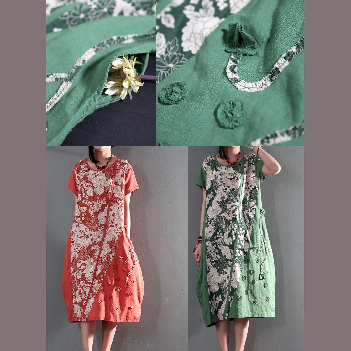 Joyful summer long linen sundresses plus size causal summer dresses gown caftan short sleeve green
