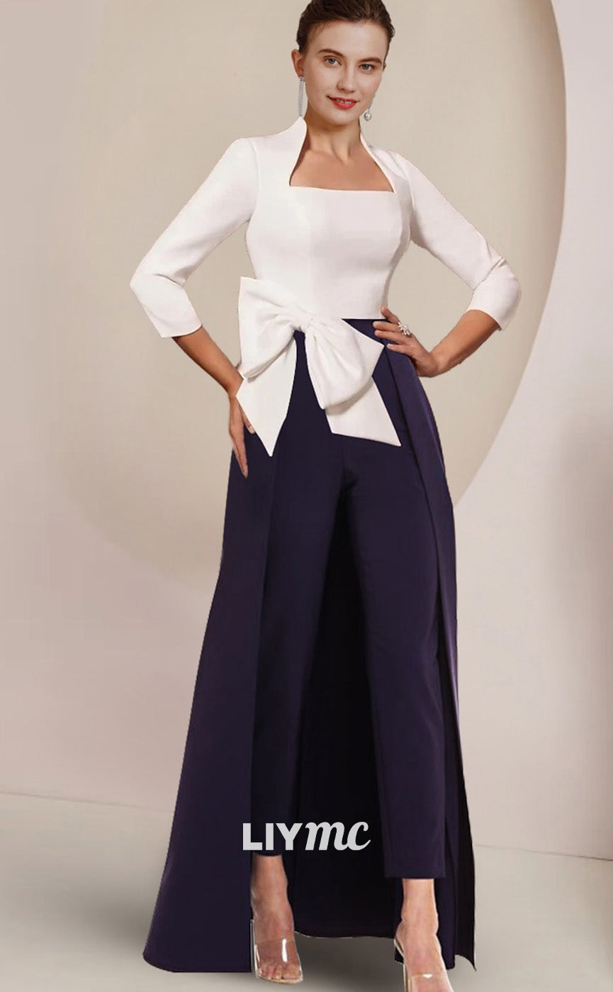 M1017 - Jumpsuit  Pantsuit Mother of the Bride Dress Party Square Fabric 34 Length Sleeve