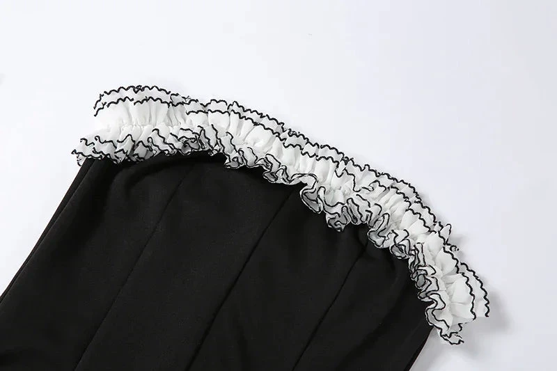 Black Party Tube Skirt Irregular White Ruffle Bandage Dress Black Homecoming Dress (ZD11947)