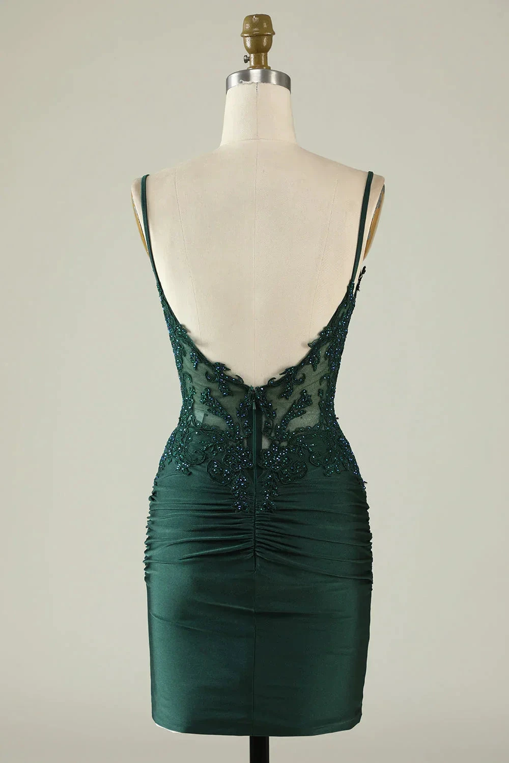 Tight V-Neck Dark Green Pleated Homecoming Dress with Appliques (ZD11962)