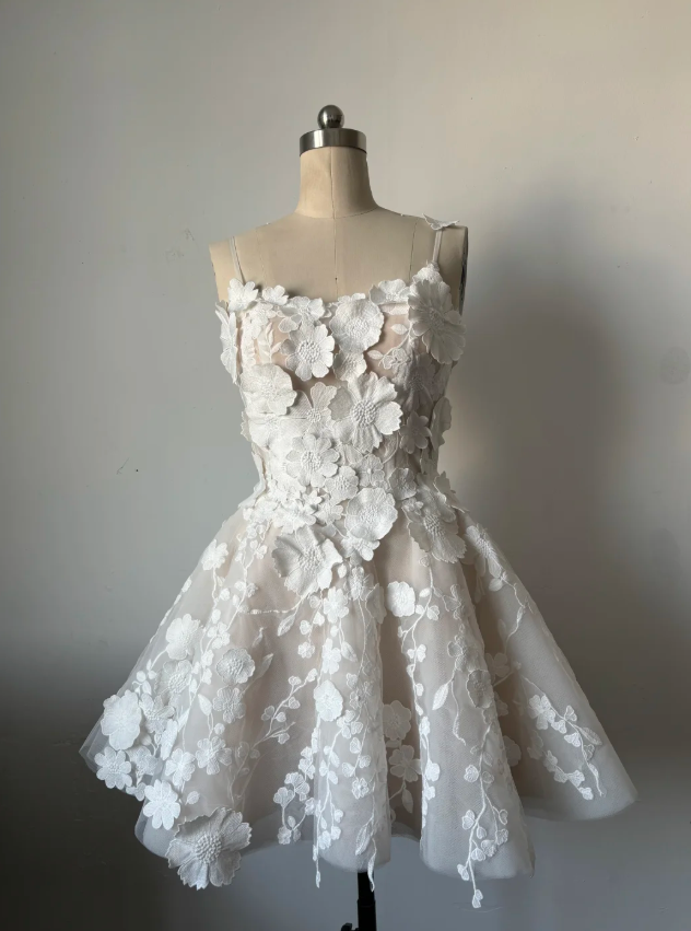 Classy White Tulle Appliques A Line Short Party Dress 8th Grade Homecoming Dress